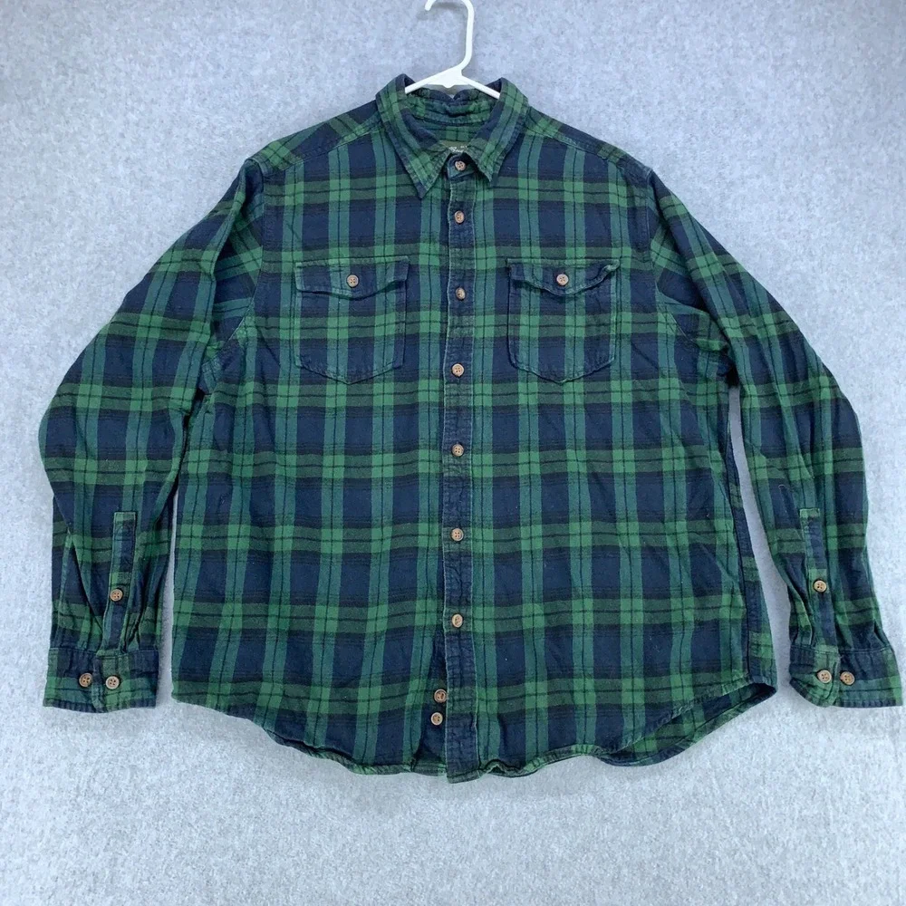 Eddie Bauer Flannel Shirt Mens XL Green Blackwatch Plaid Cotton SU7059